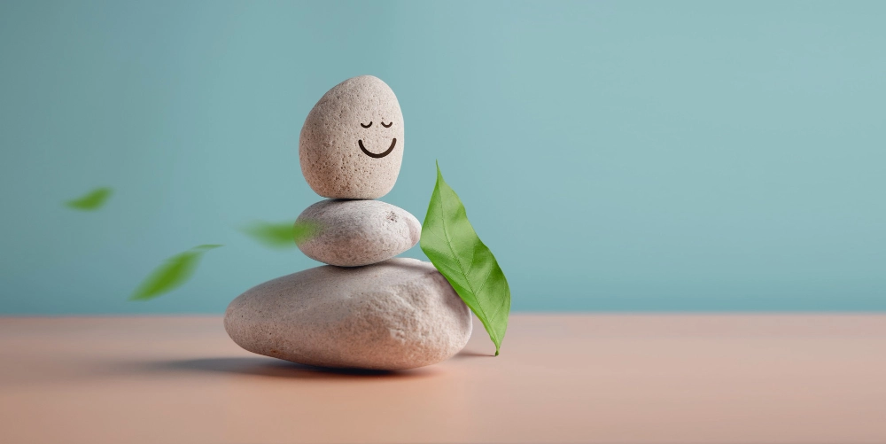 Enjoying Life Harmony and Positive Mind Concept Stack of Stable Pebble Stone with Smiling Face